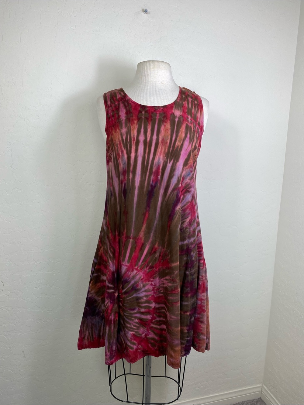 Sleeveless Asymmetrical Tie-Dye Dress in Pink and Brown NWOT